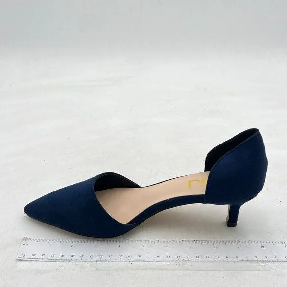 FSJ Dark Blue D'orsay Comfy Kitten Heels Pointed Toe Slip On Business Pumps