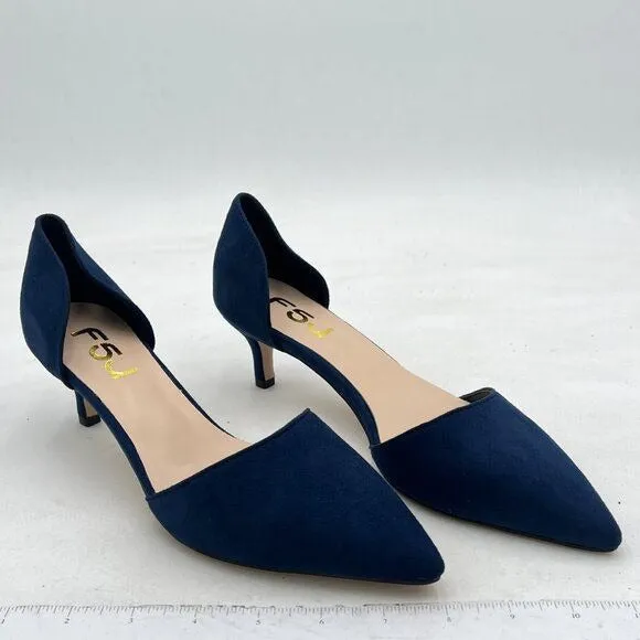 FSJ Dark Blue D'orsay Comfy Kitten Heels Pointed Toe Slip On Business Pumps