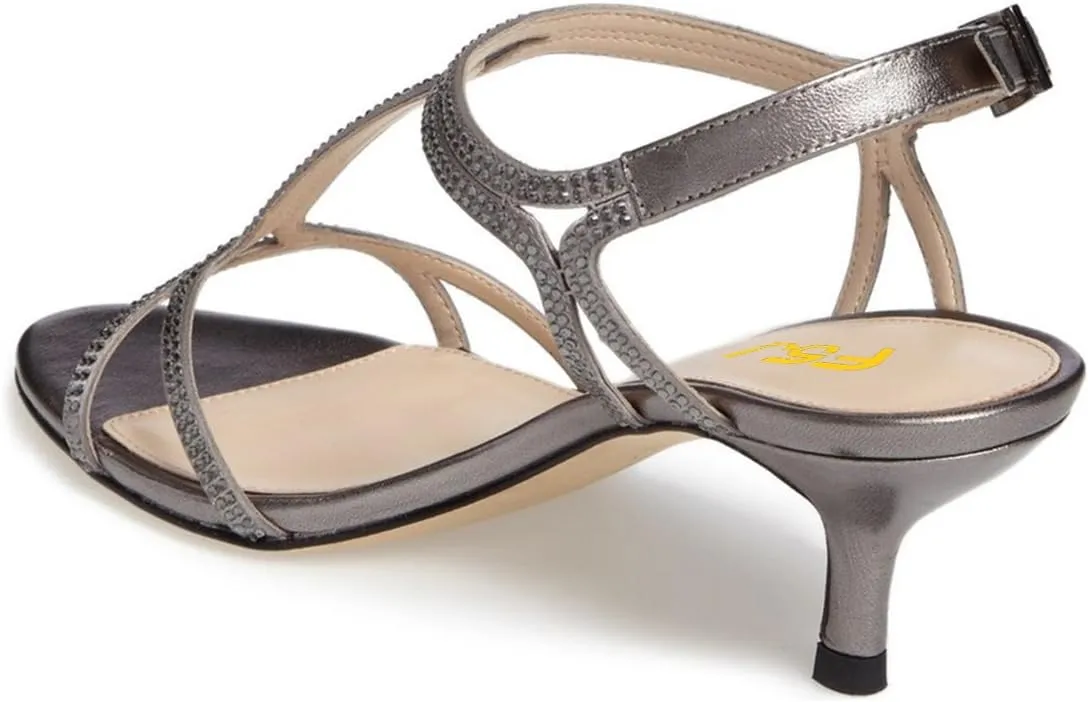 FSJ Women Casual T-Strap Sandal Open Toe Stacked Kitten Heel Strappy Rhinestone Shoe Size 4-15 US
