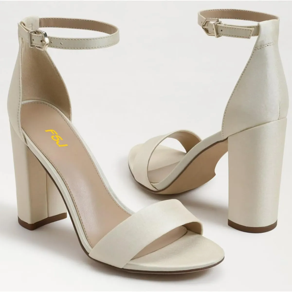 FSJ Women Classic Chunky High Heel Sandals Open Toe Ankle Strap Single Band Dress Shoe Size 4-15 US