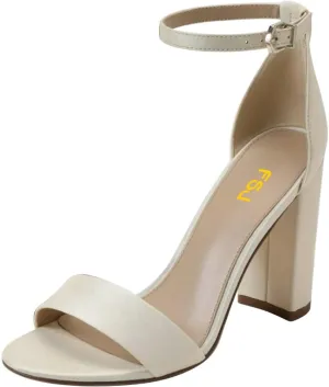 FSJ Women Classic Chunky High Heel Sandals Open Toe Ankle Strap Single Band Dress Shoe Size 4-15 US