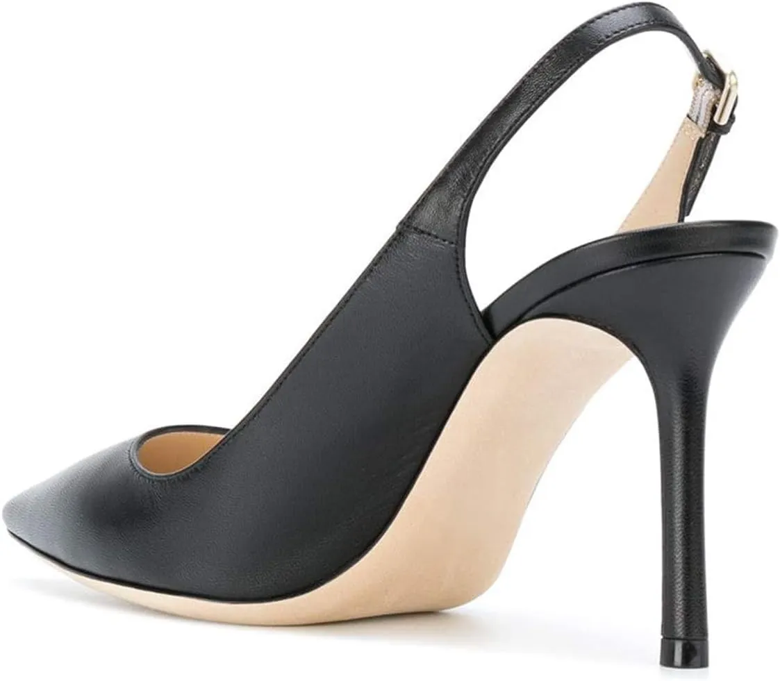 FSJ Women Classic High Heels Slingback Pumps Formal Dress Shoe Pointy Toe Office Business Sandals