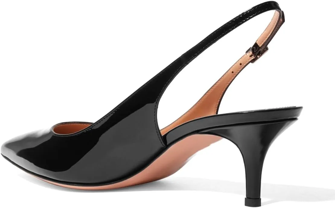 FSJ Women Classic Slingback Pumps Low Kitten Mid Heels Sandals Pointy Toe Comfortable Formal Party Prom Wedding Shoes Size 4-15 M US
