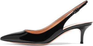 FSJ Women Classic Slingback Pumps Low Kitten Mid Heels Sandals Pointy Toe Comfortable Formal Party Prom Wedding Shoes Size 4-15 M US