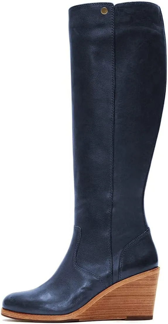FSJ Women Comfortable Side Zipper Wedge High Heel Point Toe Fancy Pull On Ladies Fashion Winter Boot Size 4-15 US