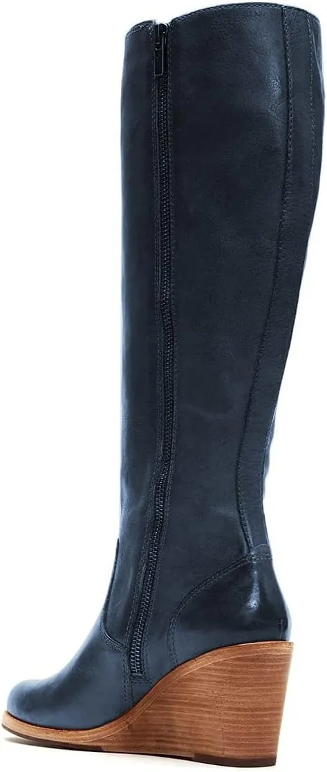 FSJ Women Comfortable Side Zipper Wedge High Heel Point Toe Fancy Pull On Ladies Fashion Winter Boot Size 4-15 US