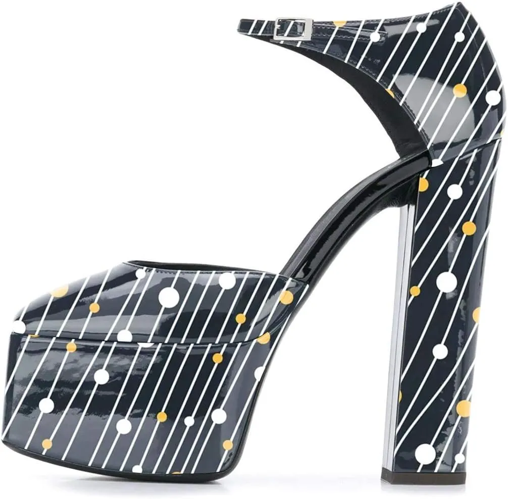 FSJ Women Platform Pumps Block Chunky High Heels D'Orsay Peep Toe Sandals Buckle Ankle Strap Comfort Elegant Bridal Party Shoes Size 4-15 US