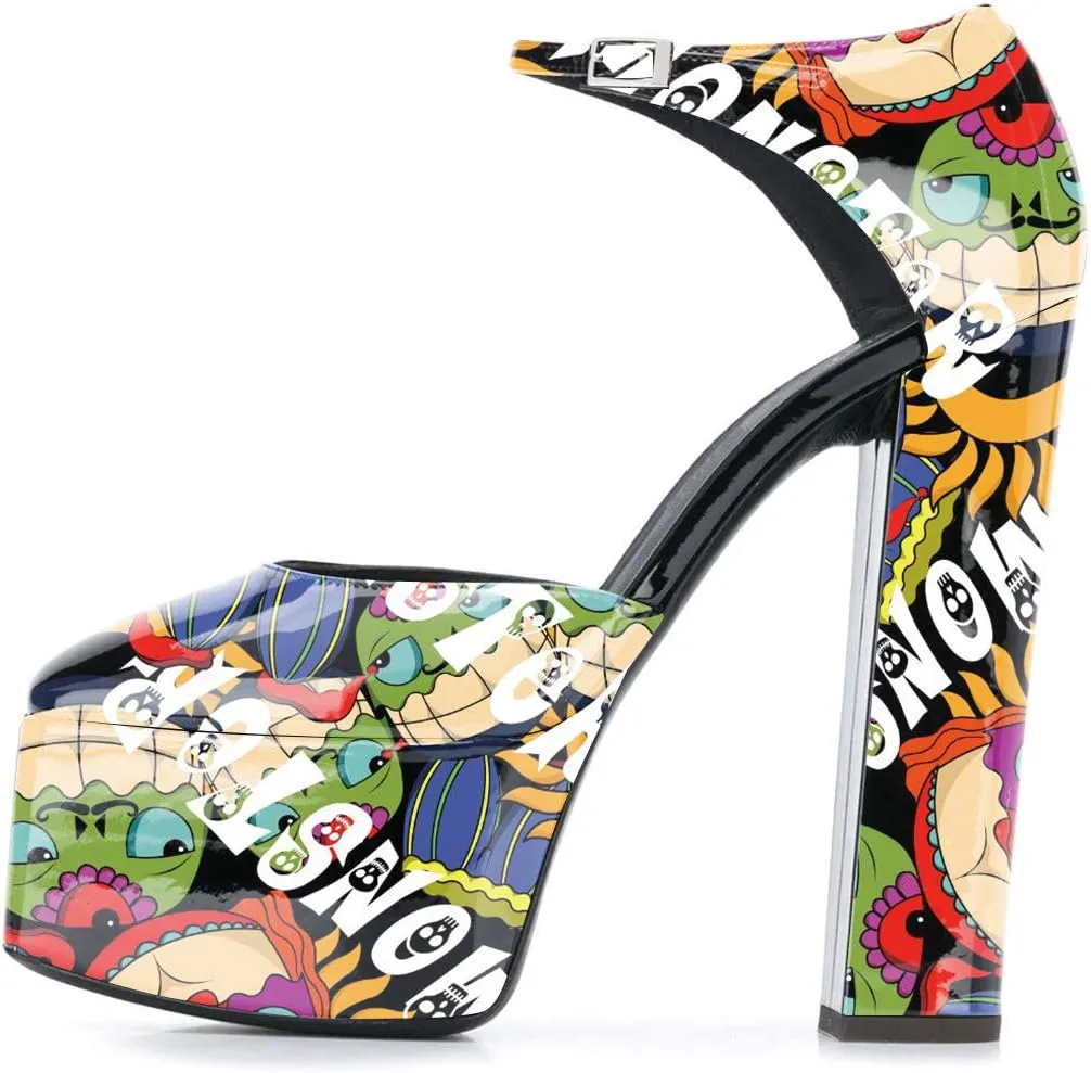 FSJ Women Platform Pumps Block Chunky High Heels D'Orsay Peep Toe Sandals Buckle Ankle Strap Comfort Elegant Bridal Party Shoes Size 4-15 US
