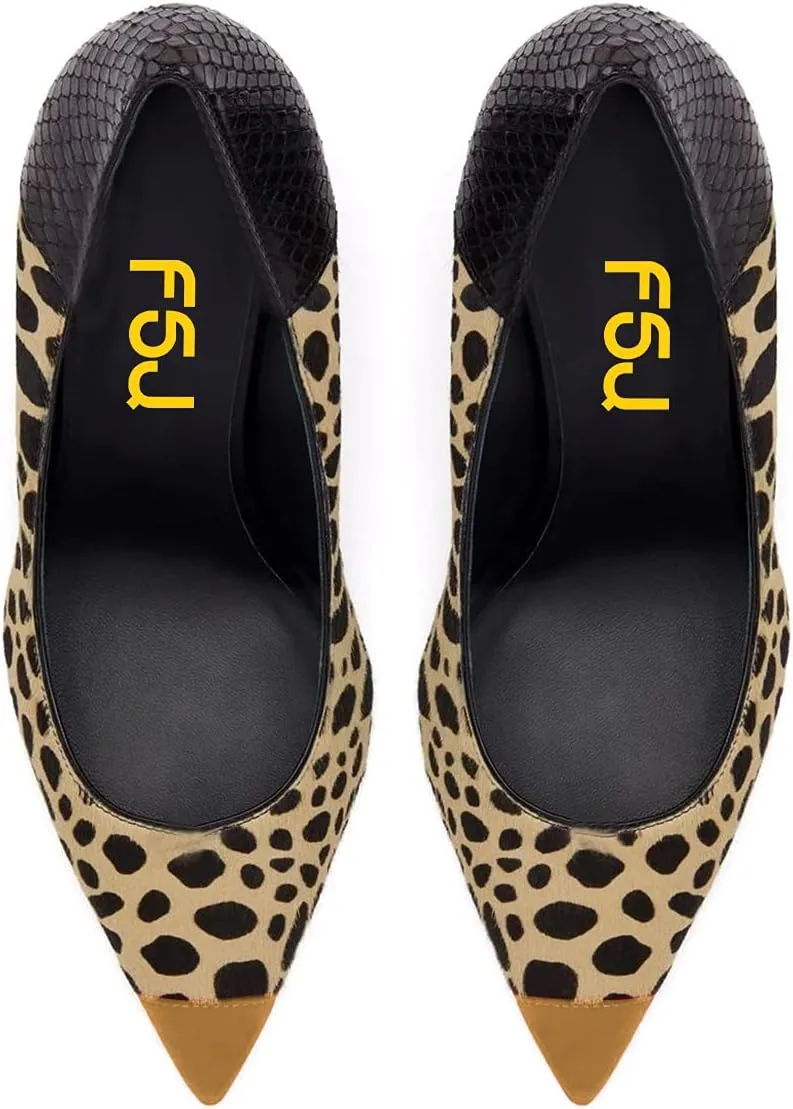 FSJ Women Sexy Leopard Printed Dress Shoes Pointy Toe High Heels Stilettos Pumps Shoe Size 4-15 US
