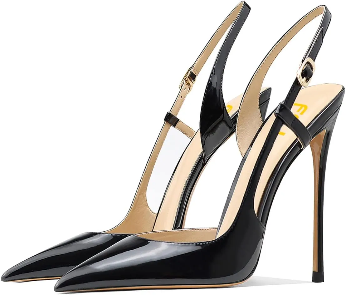 FSJ Women Sexy Pointed Toe D'Orsay High Heel Slingback Pumps Sandals Cutout Strappy Stiletto Slip On Formal Casual Shoes Size 4-15 US