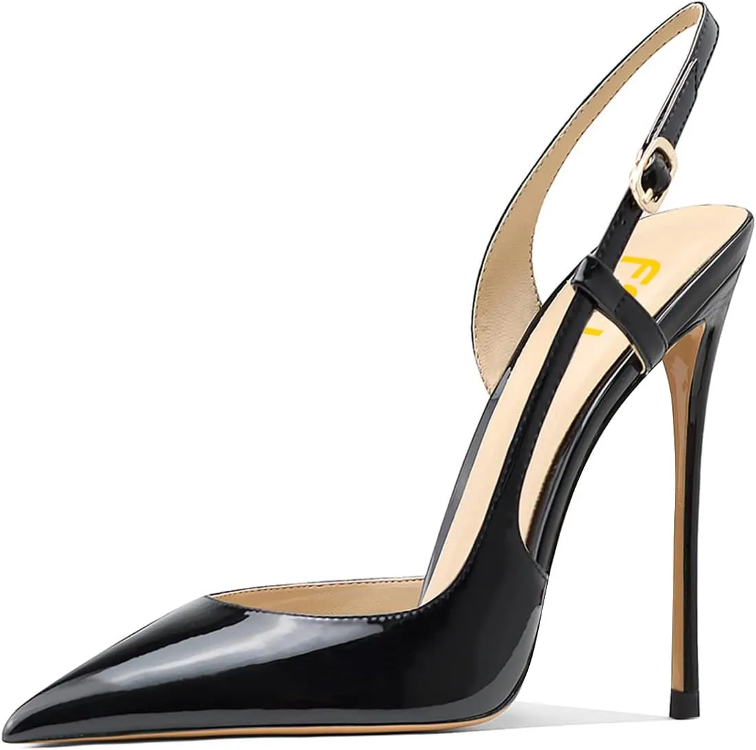 FSJ Women Sexy Pointed Toe D'Orsay High Heel Slingback Pumps Sandals Cutout Strappy Stiletto Slip On Formal Casual Shoes Size 4-15 US