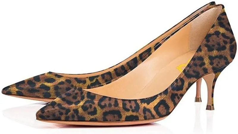 FSJ Women Sexy Pumps Leopard Snake Prints Shoes Kitten Low Heels Pointed Toe Size 4-15 M US