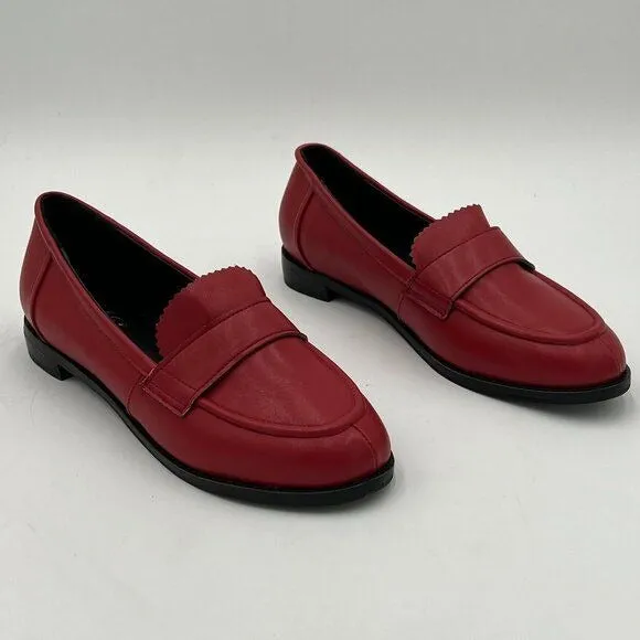 FYS Red Round Toe Slip On Penny Loafer Casual Chunky Low Heel Oxford Shoes