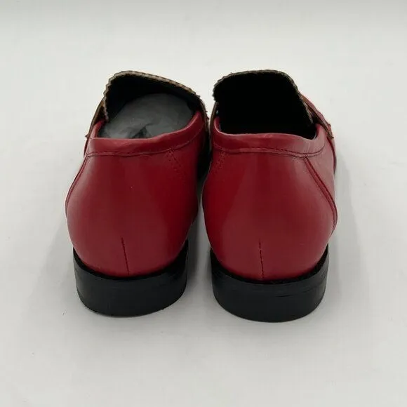 FYS Red Round Toe Slip On Penny Loafer Casual Chunky Low Heel Oxford Shoes