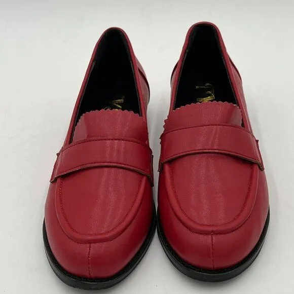 FYS Red Round Toe Slip On Penny Loafer Casual Chunky Low Heel Oxford Shoes