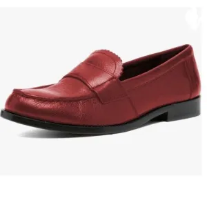 FYS Red Round Toe Slip On Penny Loafer Casual Chunky Low Heel Oxford Shoes
