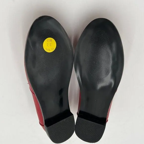 FYS Red Round Toe Slip On Penny Loafer Casual Chunky Low Heel Oxford Shoes