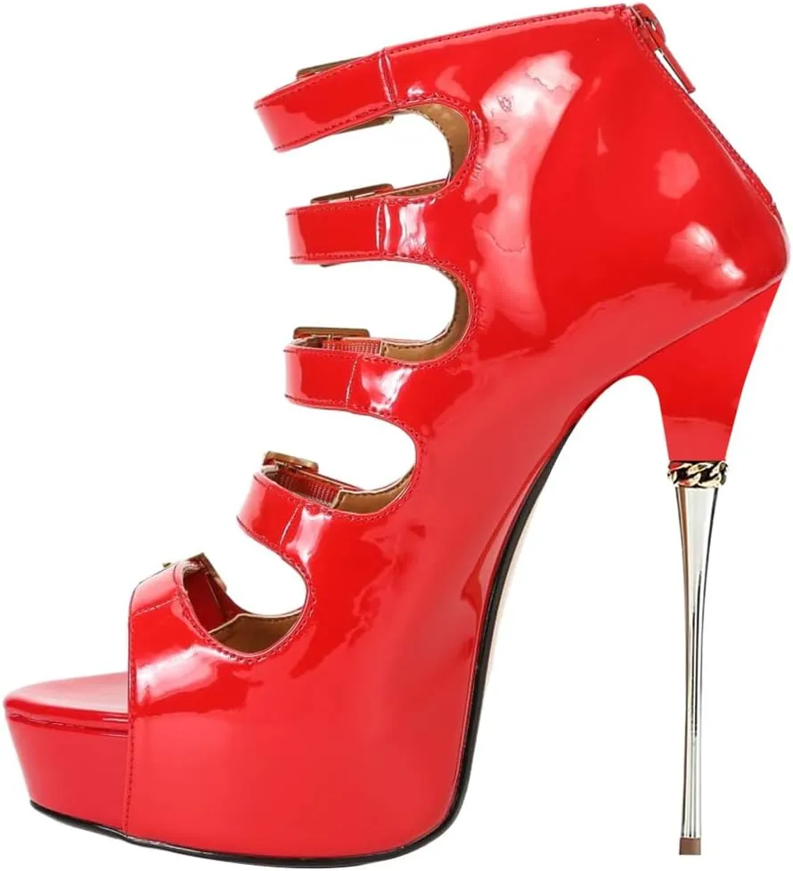 FYS Women's Sexy Buckle Strappy Platform Sandal Stiletto Ultra High Heels Open Toe Back Zip Booties Spikes Party Dress Ladies Shoes Size 4-16 US