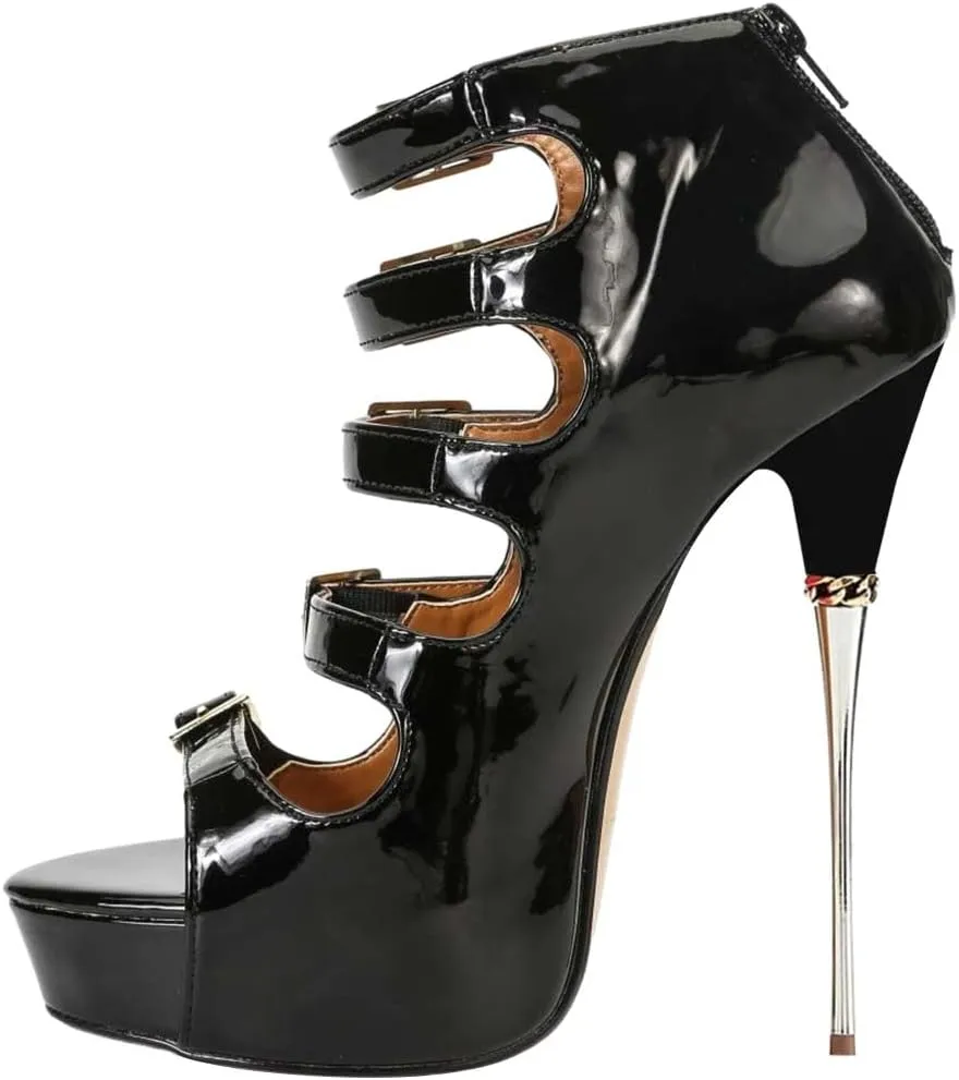FYS Women's Sexy Buckle Strappy Platform Sandal Stiletto Ultra High Heels Open Toe Back Zip Booties Spikes Party Dress Ladies Shoes Size 4-16 US