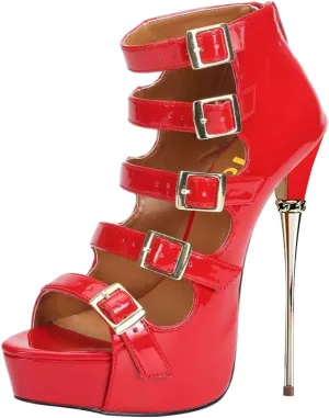FYS Women's Sexy Buckle Strappy Platform Sandal Stiletto Ultra High Heels Open Toe Back Zip Booties Spikes Party Dress Ladies Shoes Size 4-16 US