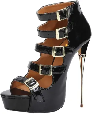 FYS Women's Sexy Buckle Strappy Platform Sandal Stiletto Ultra High Heels Open Toe Back Zip Booties Spikes Party Dress Ladies Shoes Size 4-16 US