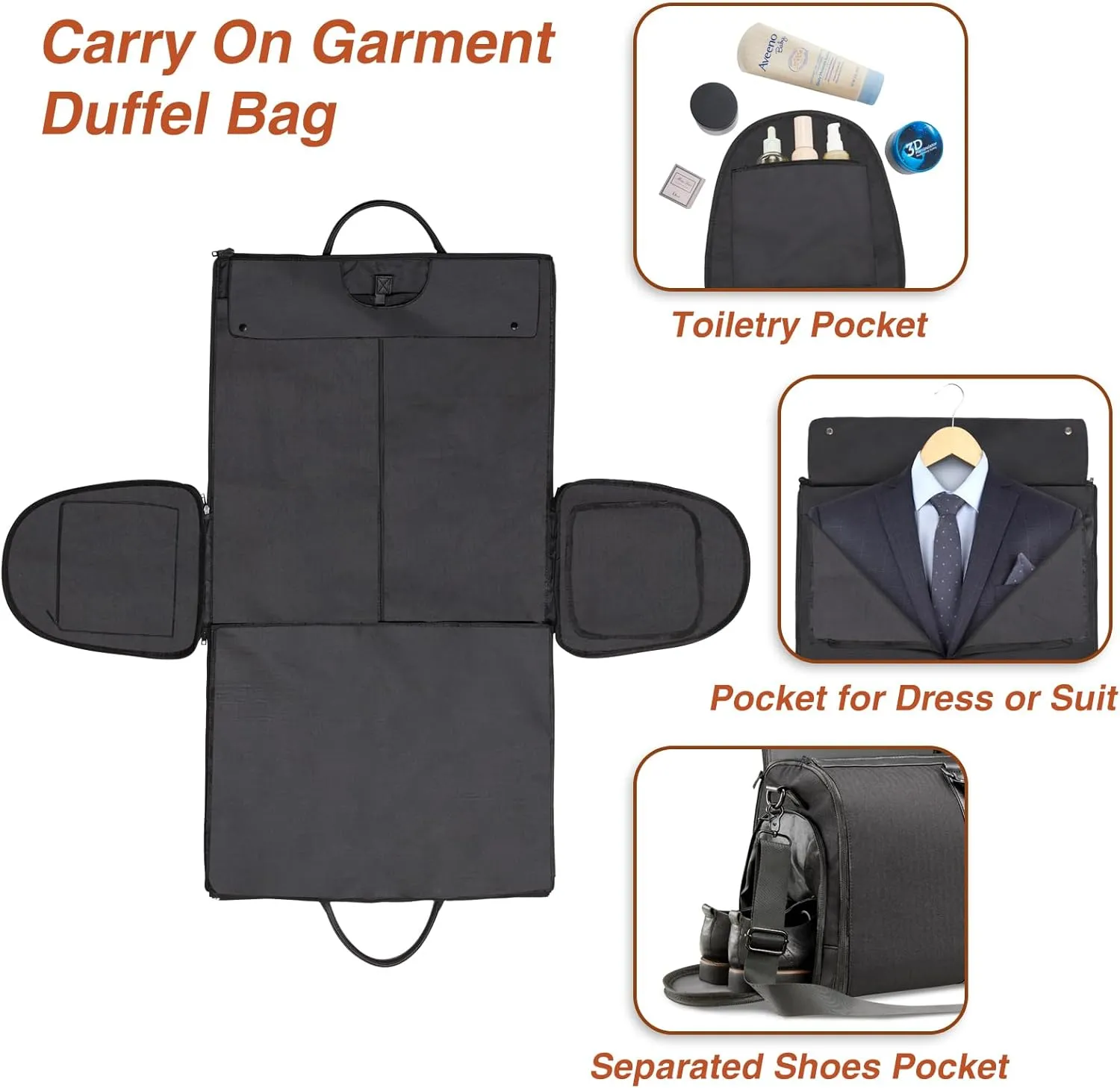 Garment Bags for Travel, Carry-On Suit Bag, Convertible Garment & Duffel Bag with Shoe Compartment, Perfect for Business Trips & Weekend Getaways, Blue