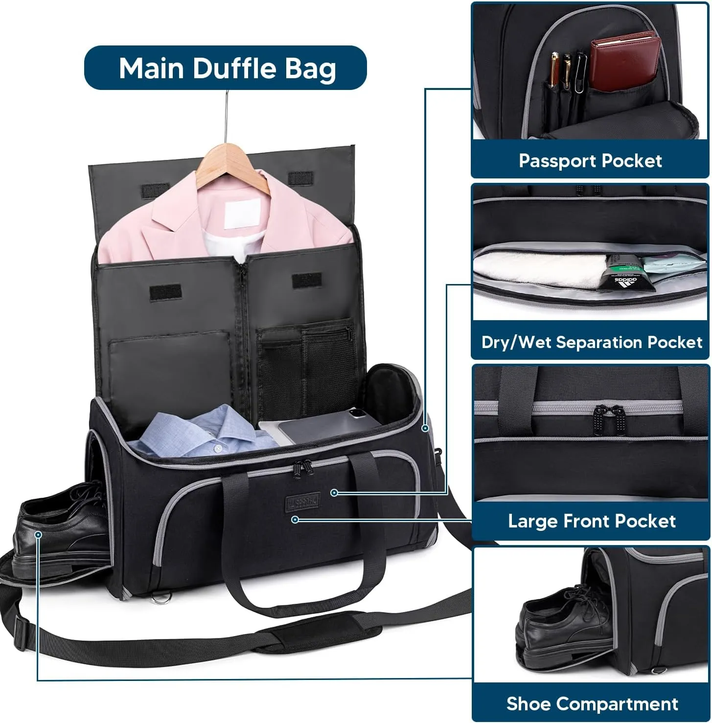 Garment Bags for Travel, Convertible Garment Duffle Bag for Men Women, Carry On Garment Bag Backpack, 4 in 1 Travel Suit Bag with Shoe Compartment, Large Weekender Bag
