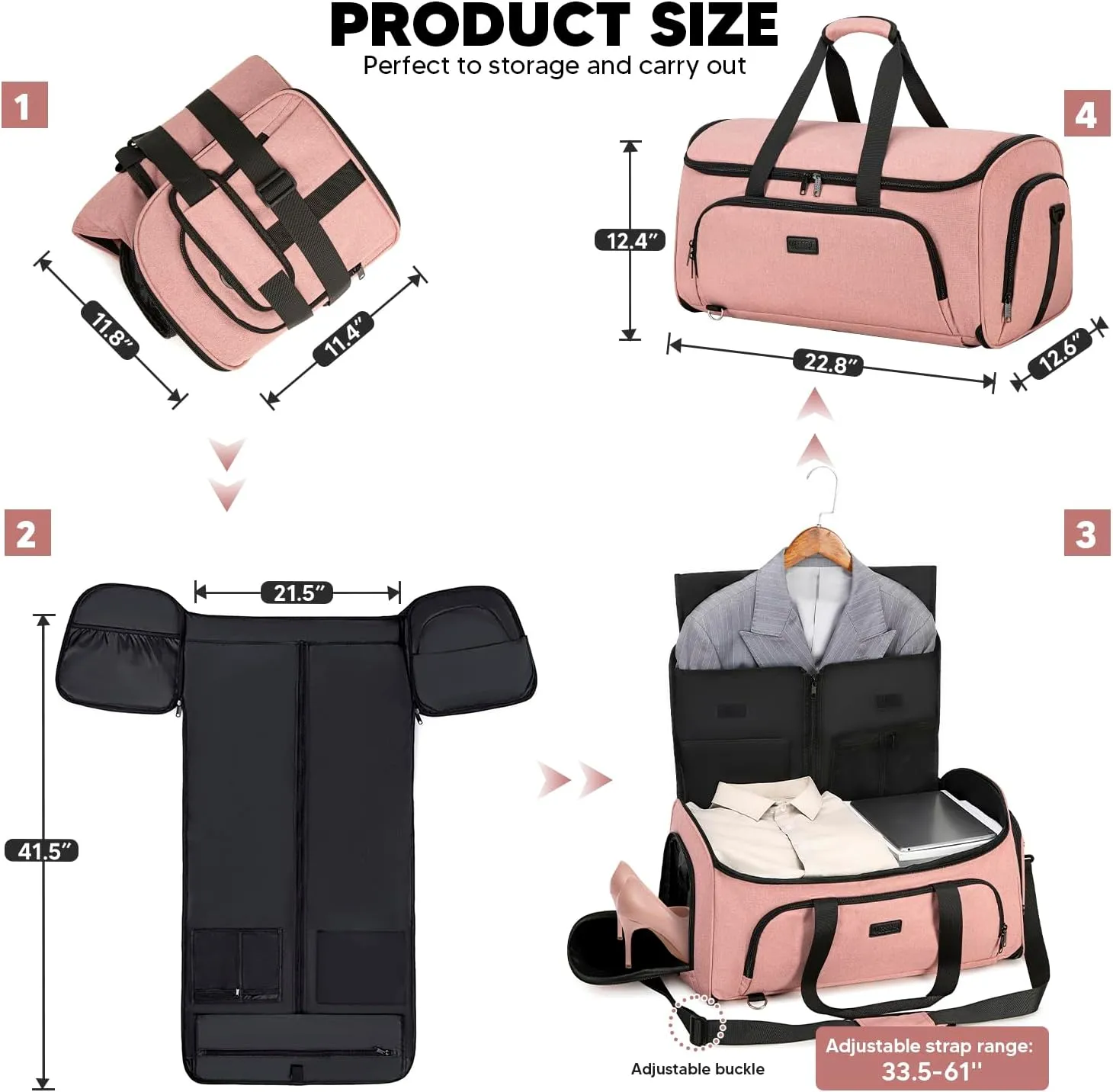 Garment Bags for Travel, Convertible Garment Duffle Bag for Men Women, Carry On Garment Bag Backpack, 4 in 1 Travel Suit Bag with Shoe Compartment, Large Weekender Bag
