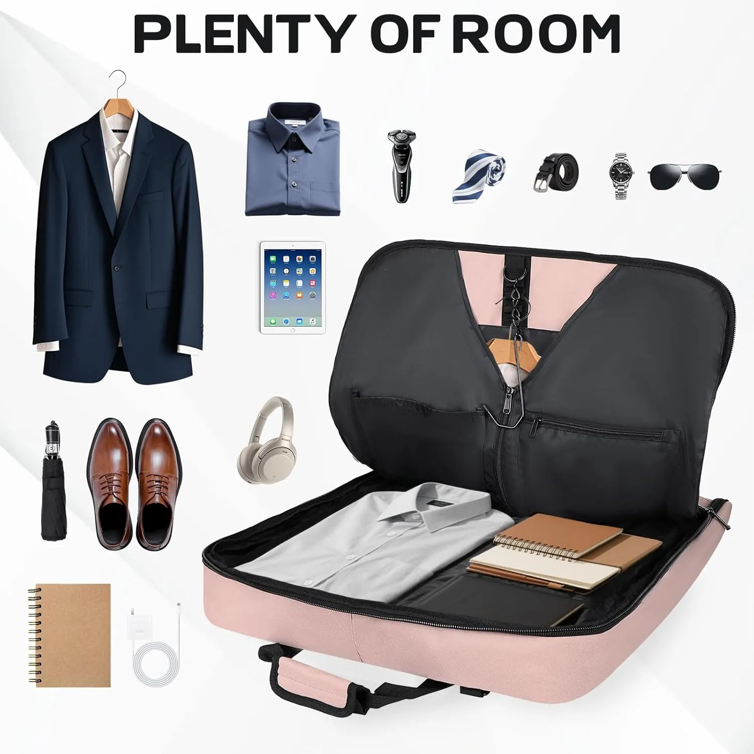 Garment Bags for travel,Hanging clothes Bag for Men Women,Suit Bags with Shoulder Strap,Wedding dress/shirt carry on luggage with fence hook,Wrinkle Free foldable duffle bag,Waterproof luux travel bag