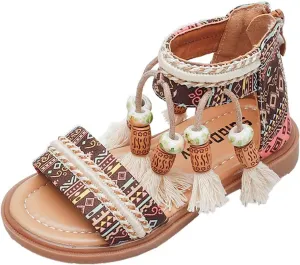 Girls Open Toe Sandals Stilettos Fashion Tassel Ankle Strap Pumps Back Zip Summer Dress Shoes Girls Size 4 Sandals