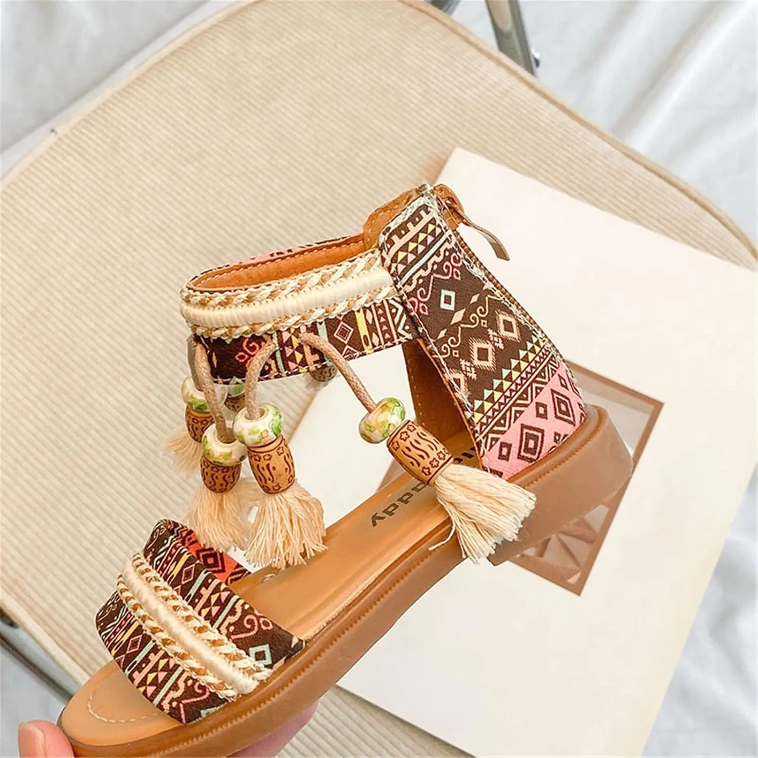 Girls Open Toe Sandals Stilettos Fashion Tassel Ankle Strap Pumps Back Zip Summer Dress Shoes Girls Size 4 Sandals