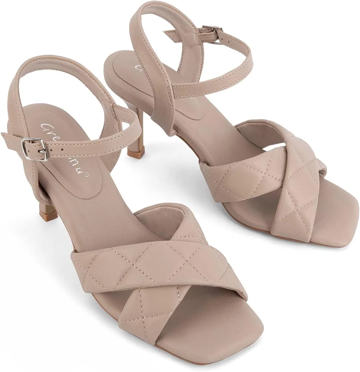 Greatonu Women's Square Toe heels Open Toe Slip-on Sandals Heeled Mules