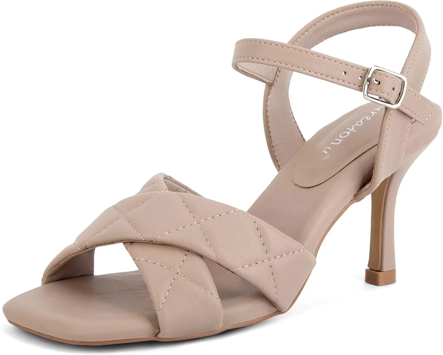 Greatonu Women's Square Toe heels Open Toe Slip-on Sandals Heeled Mules