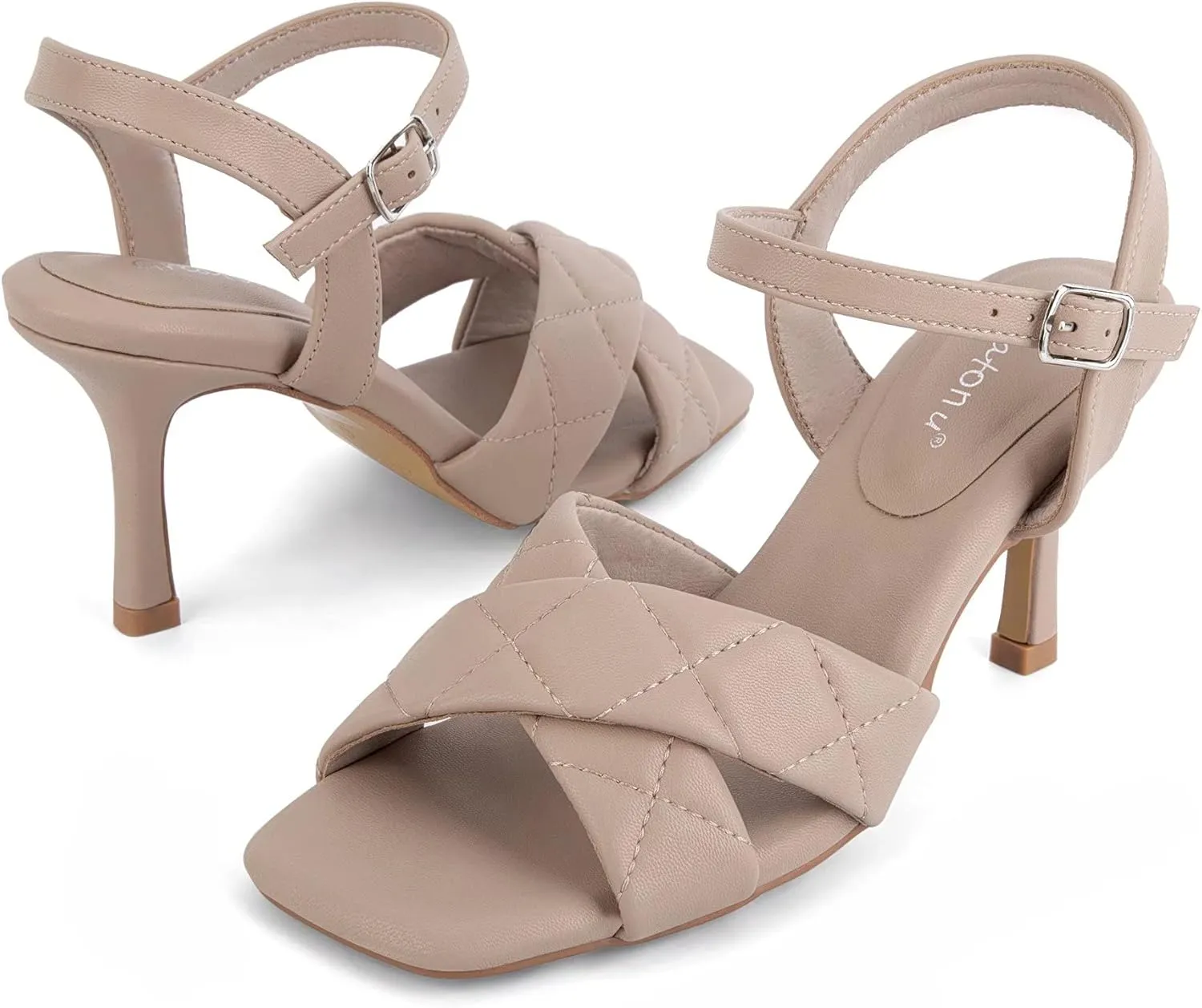 Greatonu Women's Square Toe heels Open Toe Slip-on Sandals Heeled Mules
