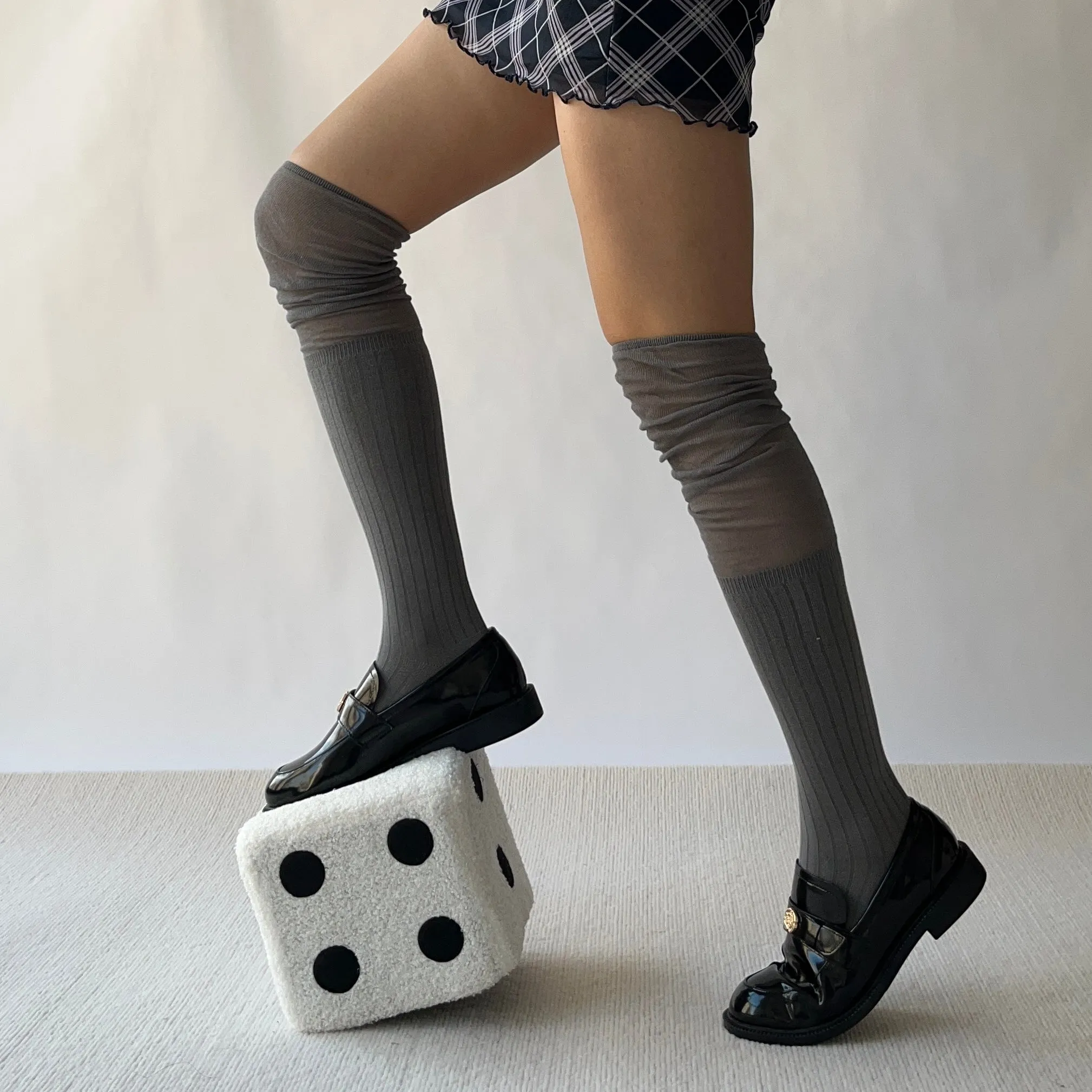 Grey Cotton Over the Knee Socks