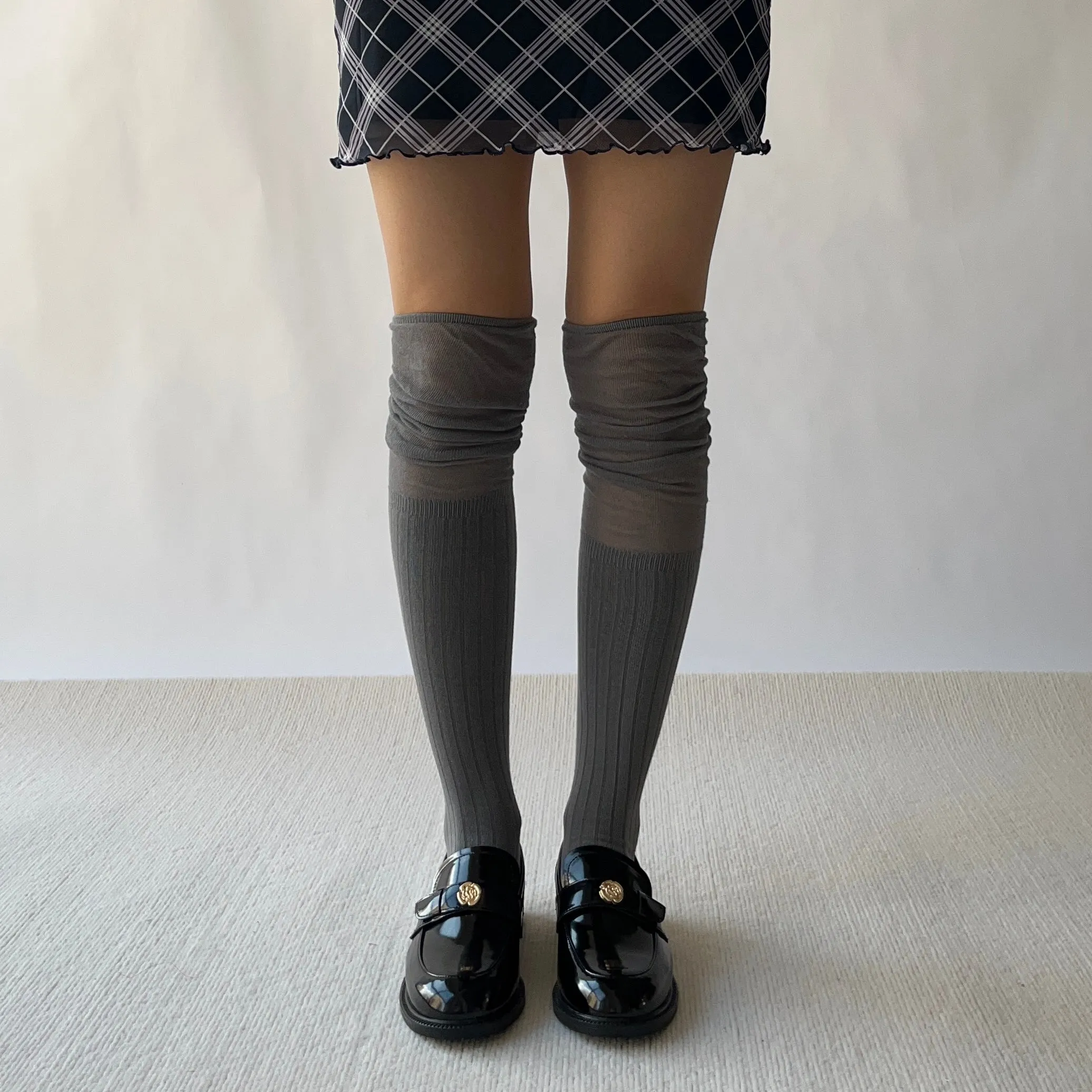 Grey Cotton Over the Knee Socks