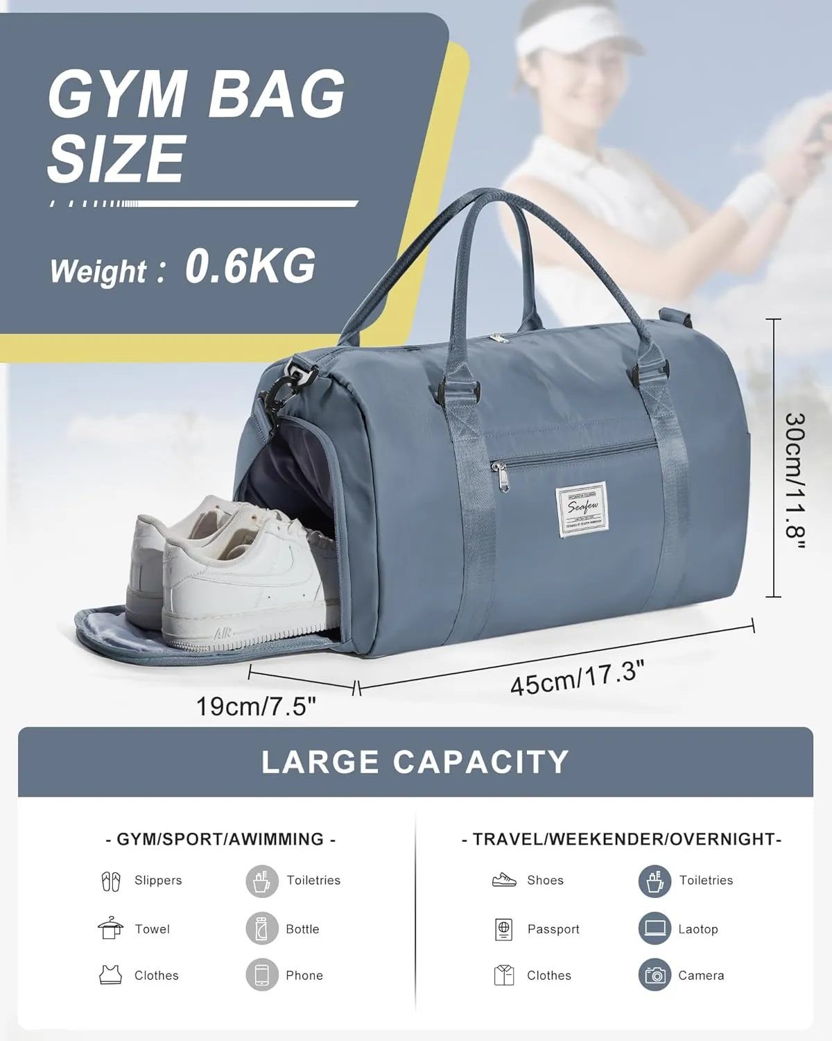 Gym Bags Womens Mens with Shoes Compartment and Wet Pocket Travel Duffel Bag for Women for Plane Sport Gym Tote Bags Swimming Yoga Waterproof Weekend Overnight Bag Carry on Bag Hospital Holdalls