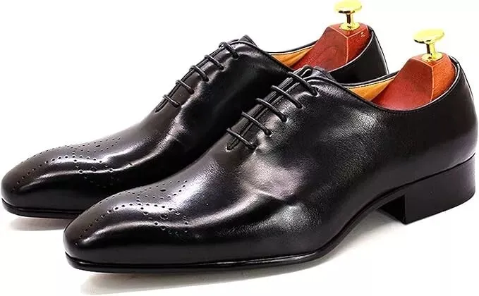 Handmade Black Brogue Lace Up Leather Dress Shoe, Party Wear Shoe, Office Shoe