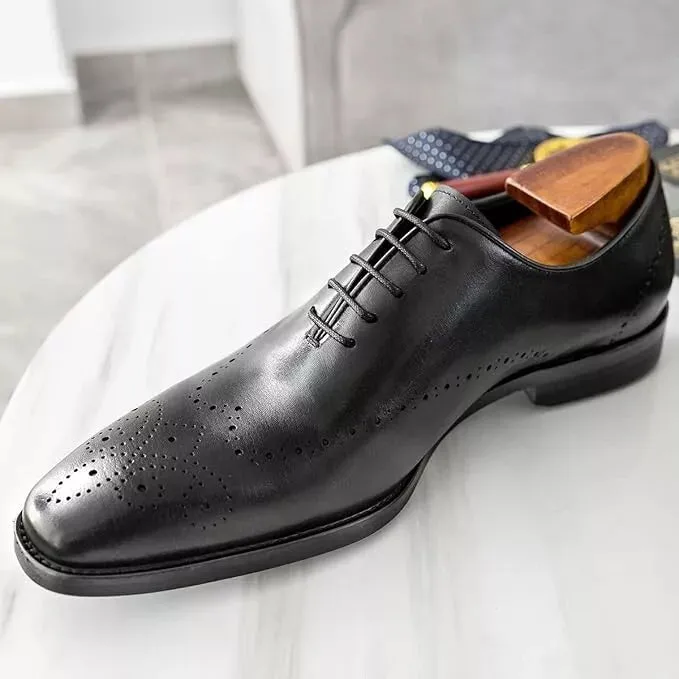 Handmade Men Black Lace Up Leather Brogue Shoe, Party Wear Shoe, Office Shoe