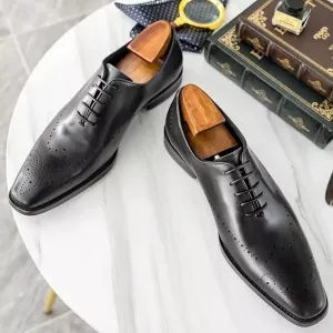 Handmade Men Black Lace Up Leather Brogue Shoe, Party Wear Shoe, Office Shoe