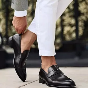 Handmade Men Black Leather Moccasins Dress Shoe, Party Shoe, Slip On Office Shoe
