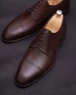 Handmade Men Dark Brown Derby Leather Brogue Shoe, Party Wear Shoe, Office Shoe