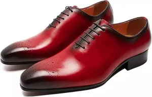 Handmade Red Brogue Lace Up Leather Dress Shoe, Party Wear Shoe, Office Shoe