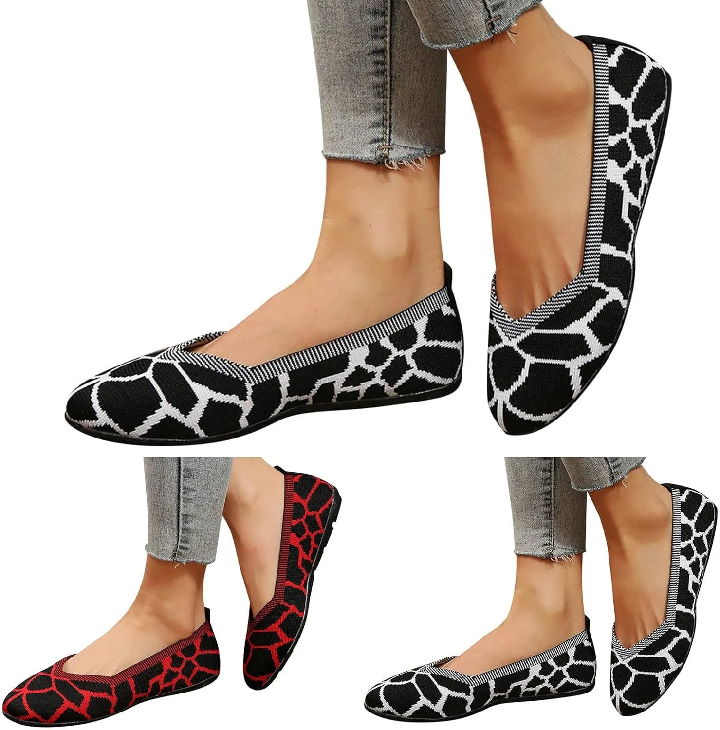 Hbeylia Fashion Loafers for Women Casual Spring Summer Breathable Knitted Round Toe Low Tops Canvas Shoes Slip On Flats Walking Shoes Non Slip Play Sneakers Loafers for Work Nurse