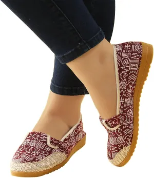 Hbeylia Fashion Slip On Loafers For Women Girls Vintage Wide Round Toe Flats Walking Shoes Soft Comfort Non Slip Low Heels Printed Cloth Loafers Retro Dress Canvas For Work Nurse