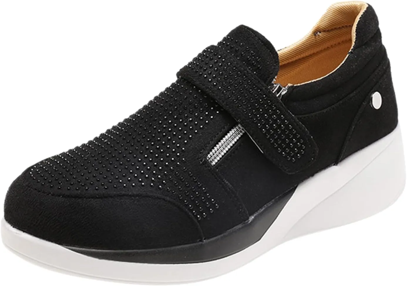 Hbeylia Platform Wedge Sneakers for Women Fashion Casual Chunky Bottom High Heels Side Zipper Canvas Shoes Casual Anti Skid Slip On Trendy Walking Loafers Work Shoes