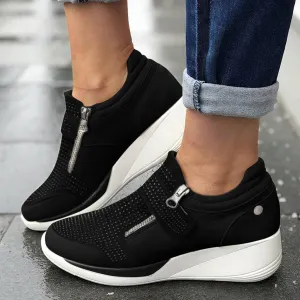 Hbeylia Platform Wedge Sneakers for Women Fashion Casual Chunky Bottom High Heels Side Zipper Canvas Shoes Casual Anti Skid Slip On Trendy Walking Loafers Work Shoes