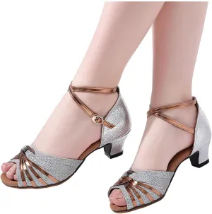 Hbeylia Rhinestones Dress Sandals Shoes For Women Ladies Gold Silver Glittering Leather Peep Toe Kitten High Heels Ankle Strap Dressy Pump Ballet Flats For Wedding Dancing Dress Evening Party