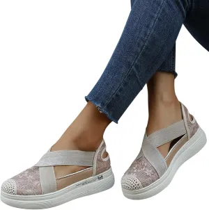 Hbeylia Women's Platform Slip On Loafers Lace Mesh Cut Out Crisscross Walking Shoes Chunky Bottom Heels Flats Low Top Fashion Casual Play Sneakers for Women Girls Work Nurse Outdoor Sports