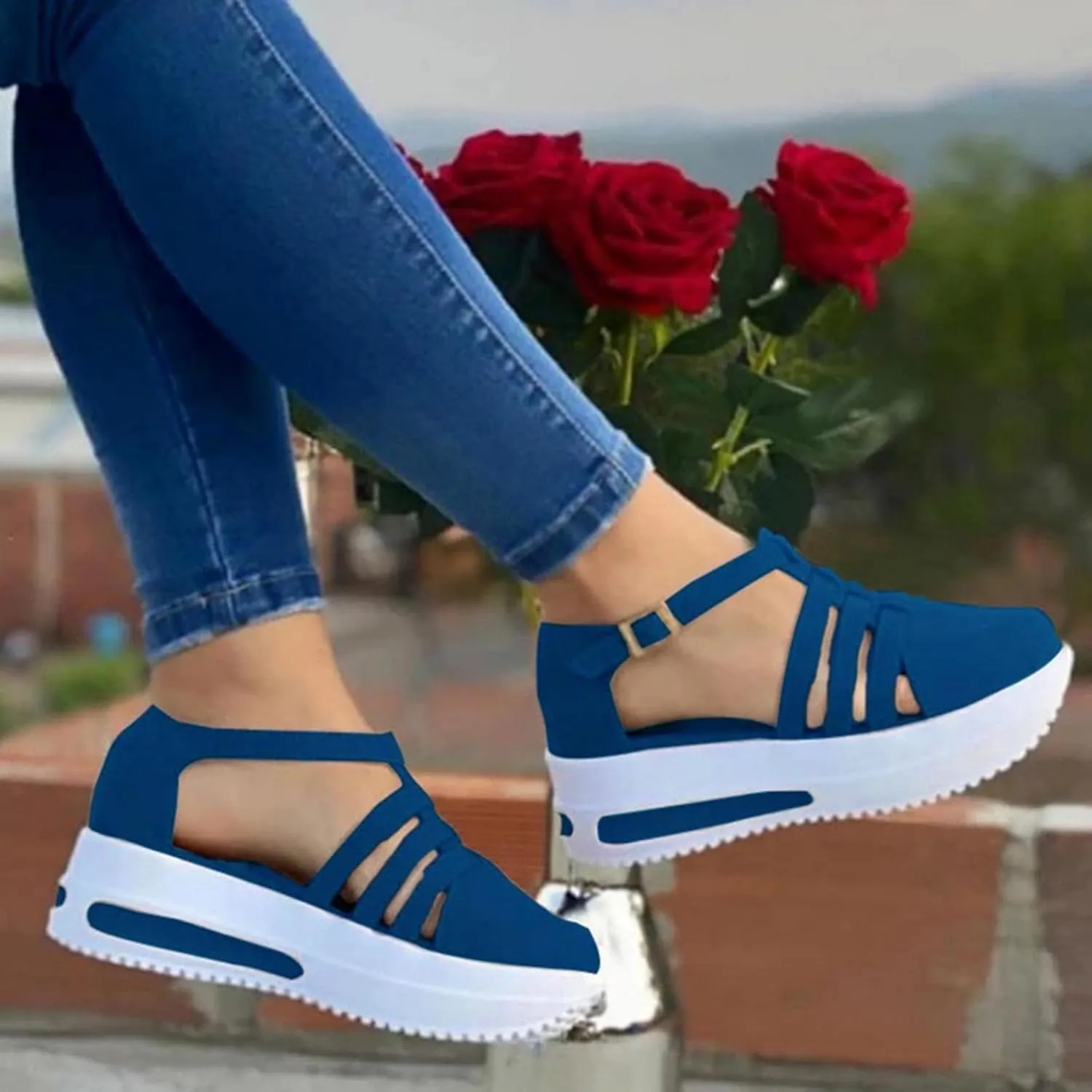 Hbeylia Women's Slip On Loafers Leather Wedge Low Heels Buckle Strap Mule Walking Shoes Sandals Oxfords Soft Comfortable Anti Slip Flats Shoes for Women Ladies
